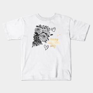 Valentine with Black Rose Flowers Bouquet Kids T-Shirt